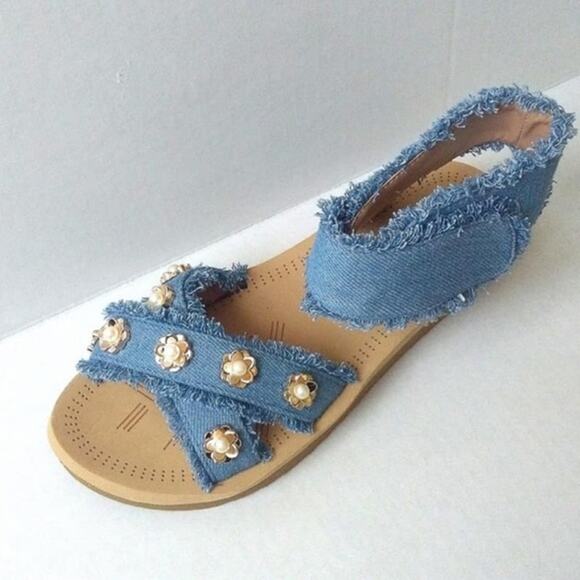 Forever Jeans & Rose Gold Flower Sandals Size 5 - Picture 4 of 7